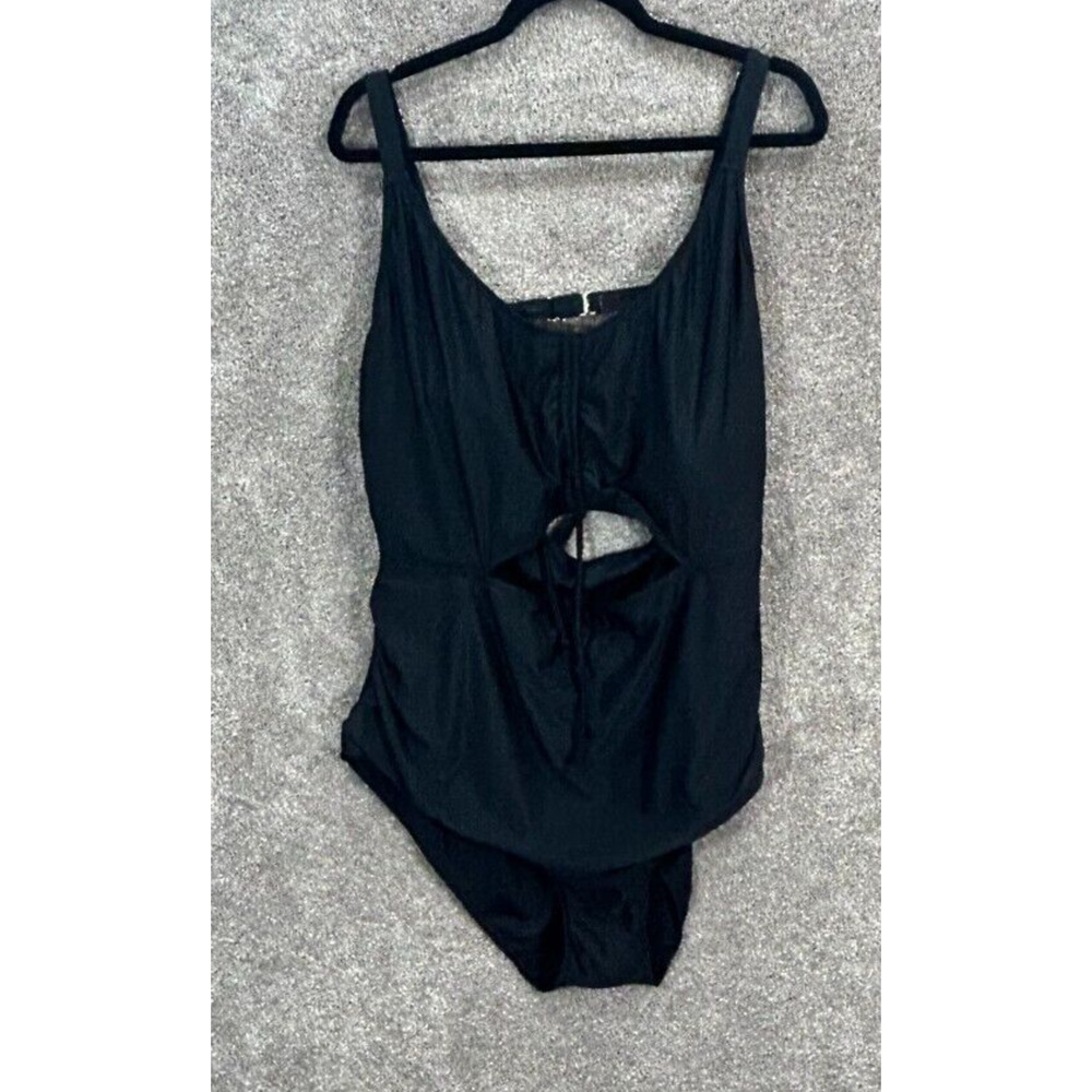 Daci Swimsuit Womens 24W‎ Black Cutout One Piece Ruched Adjustable Straps NWT